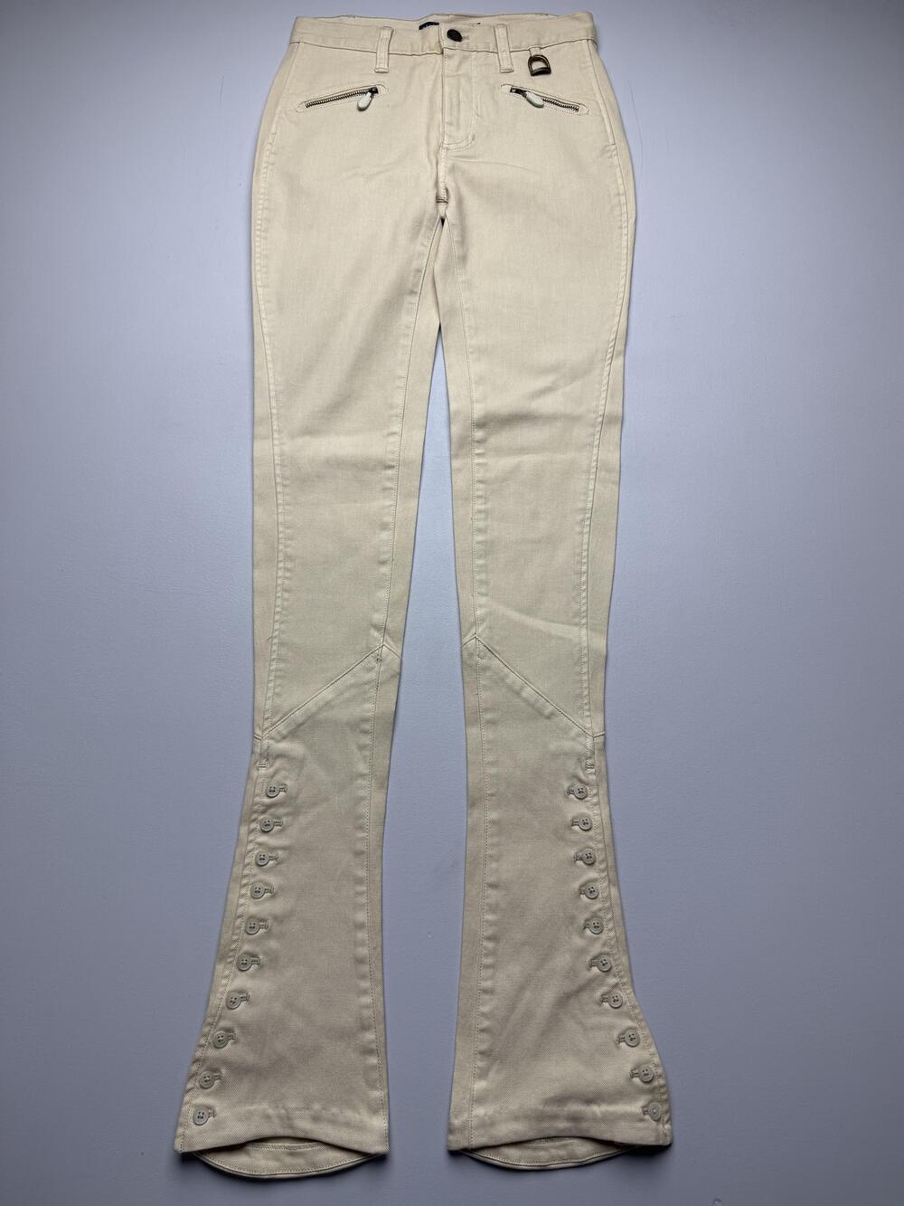 Ralph Lauren Jeans Womens 25 White Light Wash Flare Button Hem Denim Stretch